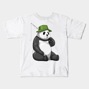 Panda at Fishing with Fishing rod Kids T-Shirt